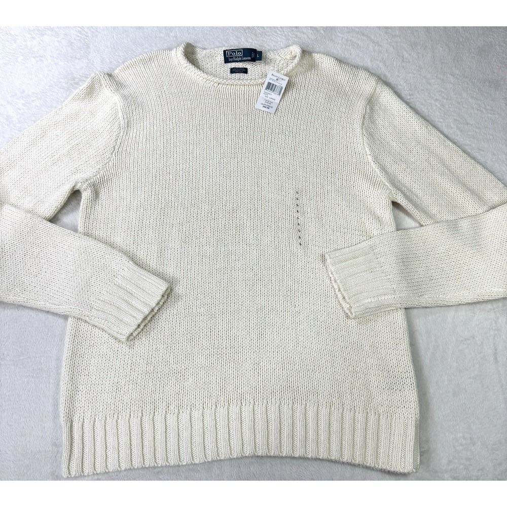 Vtg Polo Ralph Lauren Sweater Mens L Ivory Linen Cotton Silk Rollneck Deadstock